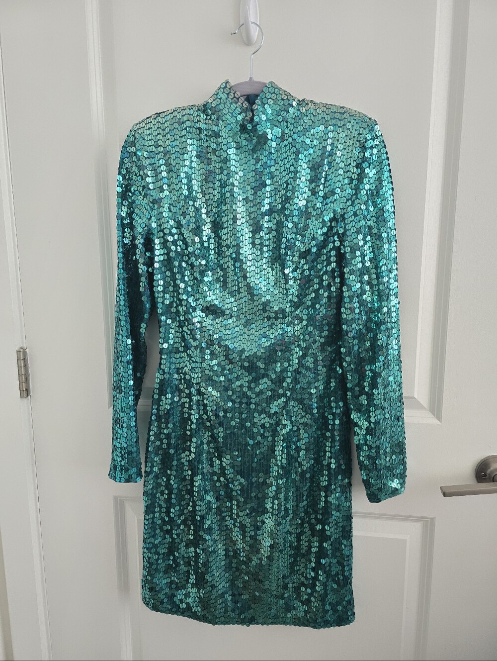 Vintage Niteline Teal Sequin Long-Sleeve Party Dress